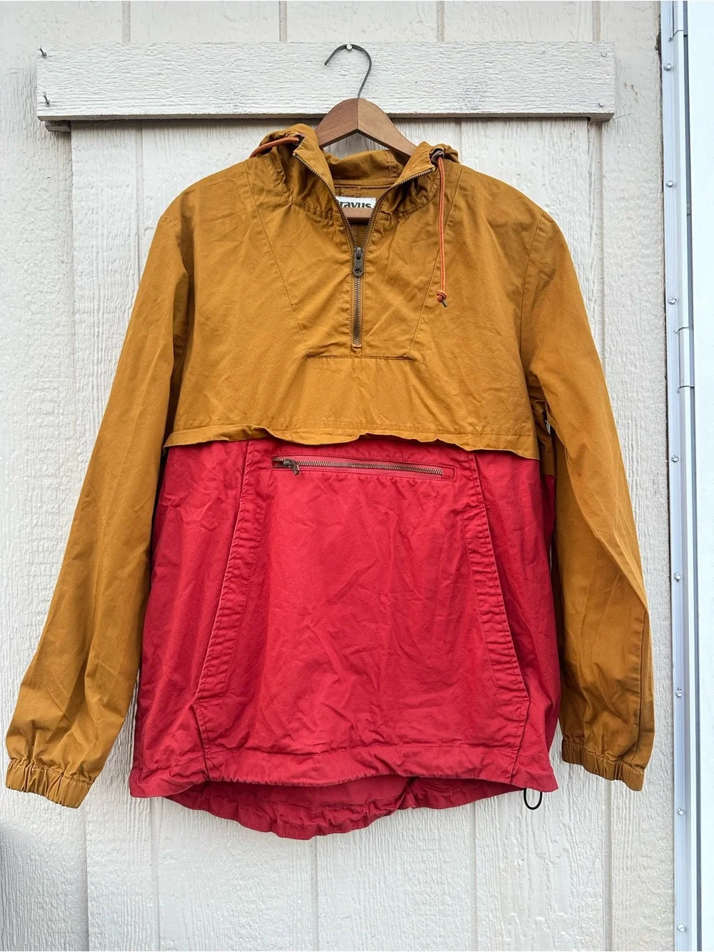 Dravus Colorblock Hooded Anorak Jacket 1/4 zip Mustard Yellow khaki Sweater